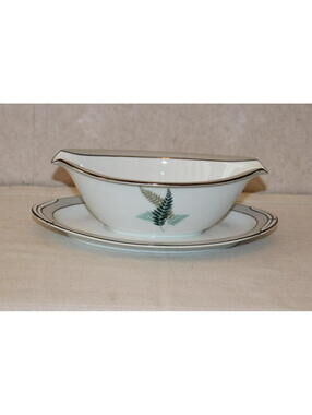 Vintage Noritake Fernwood 5444 Gravy Boat With Attached Plate